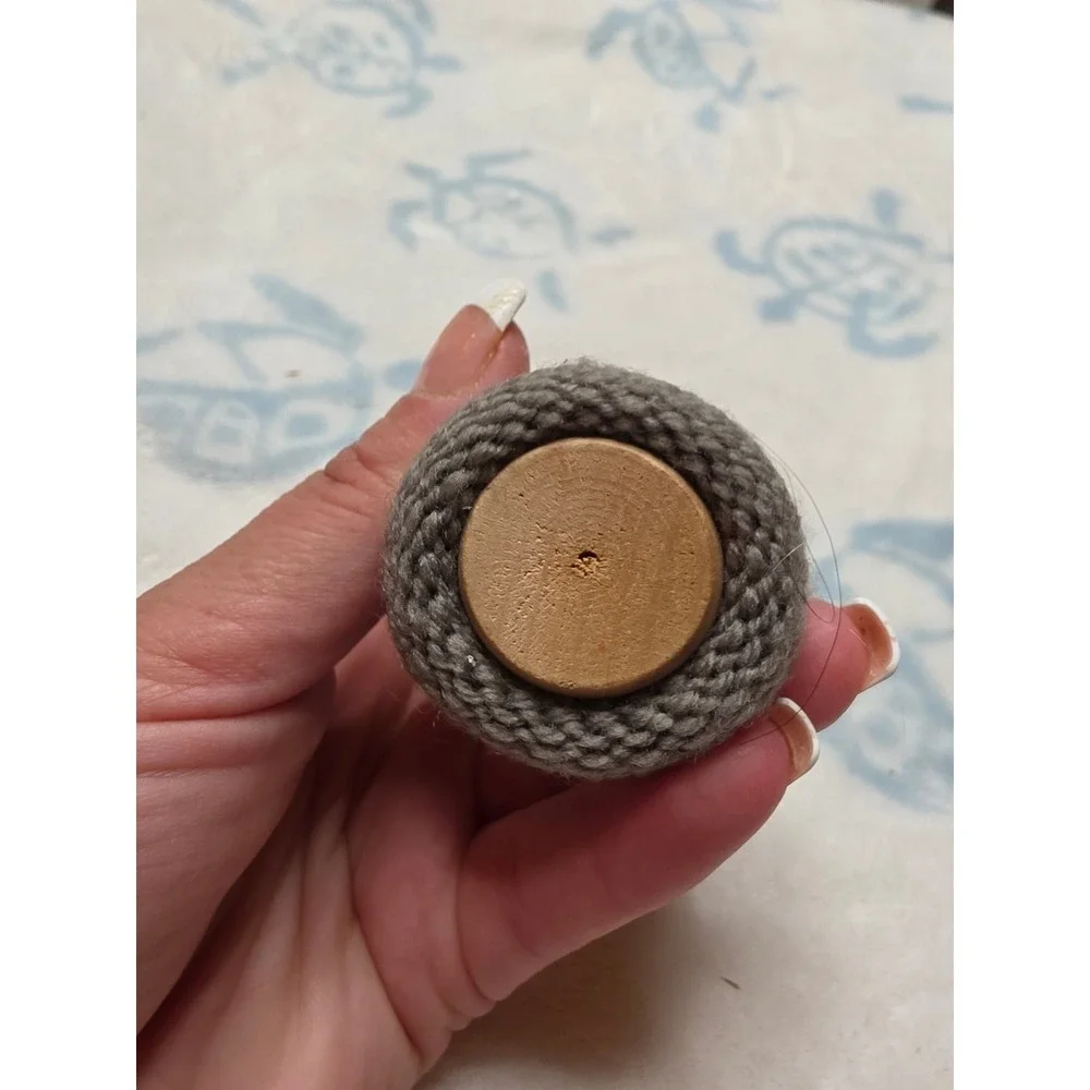 Handmade Wooden Peg Doll Ornament Knit Grey Sweater Heart Button Christmas Decor